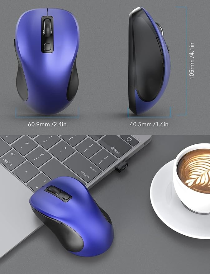 Trueque Wireless Mouse for Laptop, 2.4GHz Ergonomic Computer Mouse with Back & Forward Buttons, 3 Adjustable DPI Levels, 6 Buttons, Optical USB Cordless Mice for Windows PC, M01 (Deep Blue)