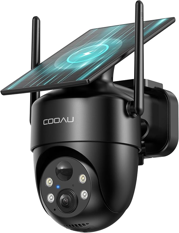 COOAU Solar Security Cameras Wireless Outdoor – Low-Light Rechargeable, Easy to Install, 2K 360° Camera for Home Security, Surveillance Cam with AI Smart Detection, Color Night Vision, IP66, Alexa