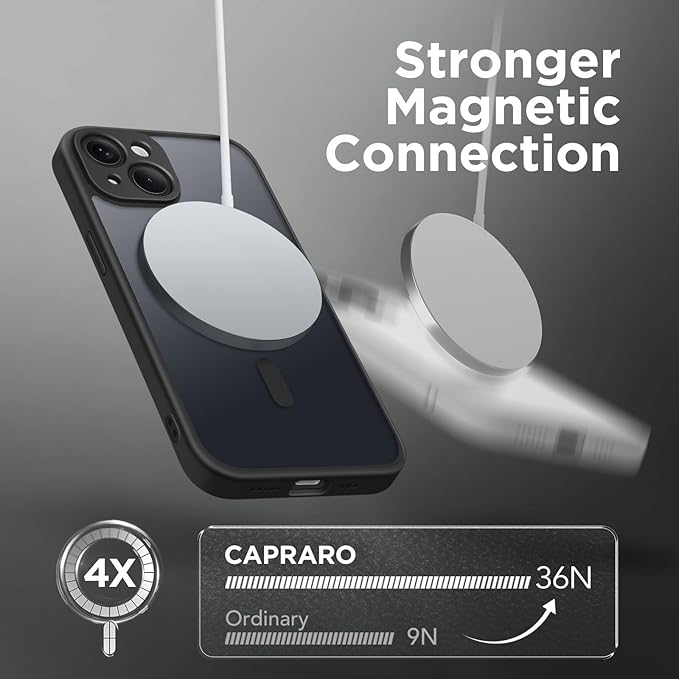 CAPRARO Magnetic for iPhone 14 Case, [Compatible with MagSafe] [Full Camera Protection] Shockproof Protective Slim Translucent Matte Phone Case for iPhone 14 6.1'', Black