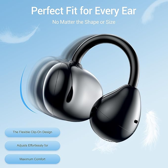 2026 Open Ear Clip on Earbuds for Running & Gym, Wireless Bluetooth 6.0 Wireless Clip On Earbuds with 80 Hours Charging Case, Sport Earphones Built-in Mic IPX5 Waterproof for Outdoor Fitness