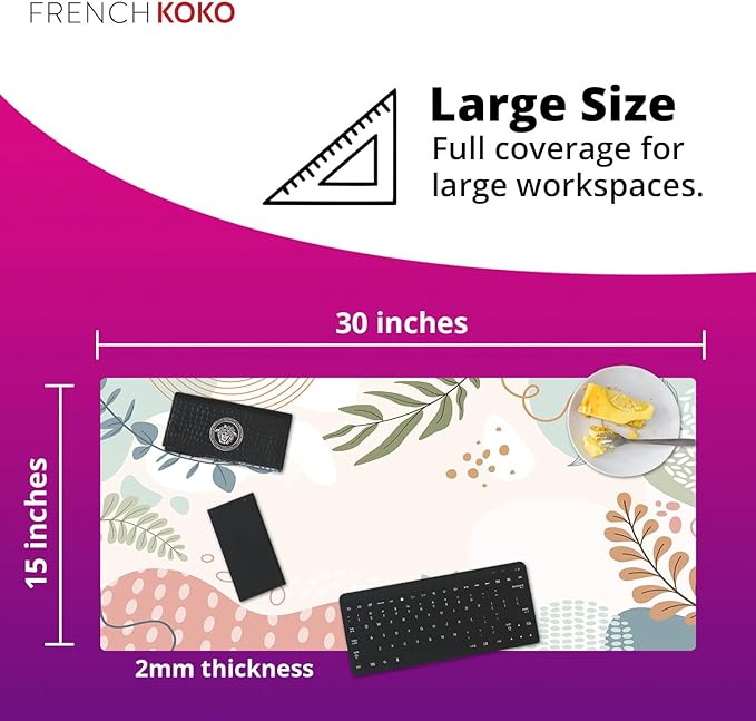 French KOKO Large Desk Mat - XL Desk Pad Deskpad Deskmat Cute Girls Womens Desktop Protector Home Office Essentials Laptop Pad Mousepad