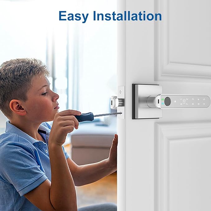 Foxgard Smart Fingerprint Door Lock:Fingerprint Door Knob-Biometric 5-in-1 Finger Print Door Lock-Smart Door Knob for Bedroom-APP Control-Easy Installation–Square Silver–1 Pack