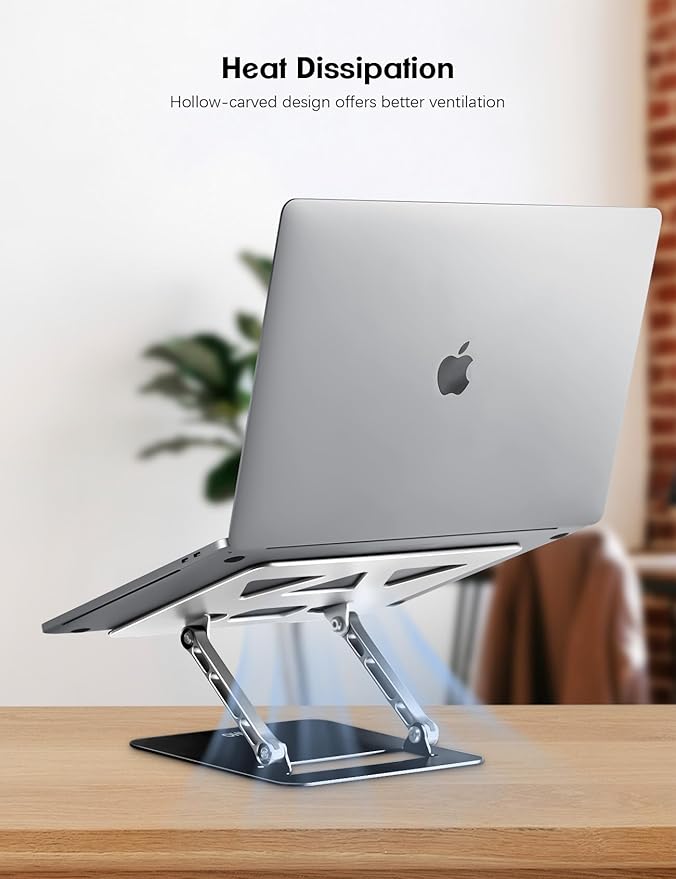 Aoviho Adjustable Laptop Stand for Desk,Portable Laptop Stand Holder and Riser,Foldable Aluminum Notebook Computer Stands for MacBook Air Pro HP Lenovo Dell Samsung, 10-15.6 inch (Silver-Gray-Black)