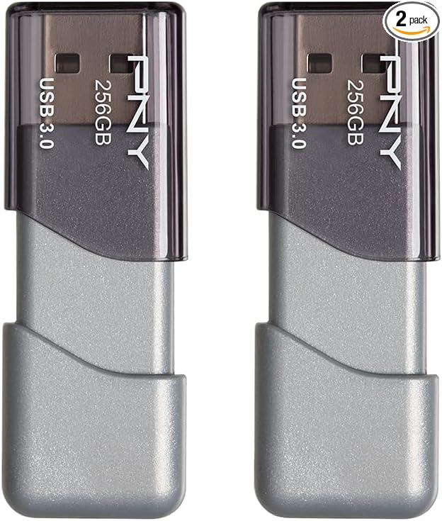 PNY P-FD256X2TBOP-MP 256GB Turbo Attaché 3 USB 3.0 Flash Drive,Silver (Pack of 2)