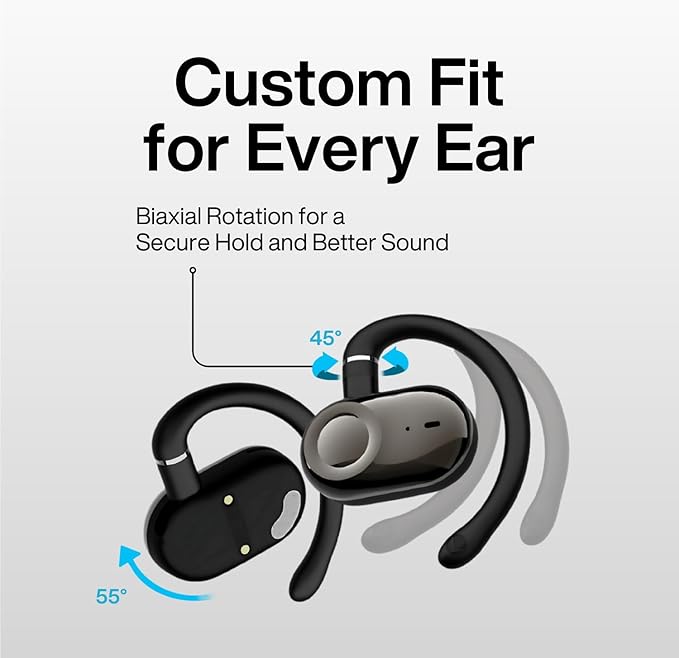 MINDBEAST Open Ear Earbuds with Bi-Axial Adjustment Fit and Immersive Sound, Bluetooth Wireless Headphones Ear Buds for Outdoor Exercise, Gym, and Conference Calls, Long Battery Life OpenBass Fit