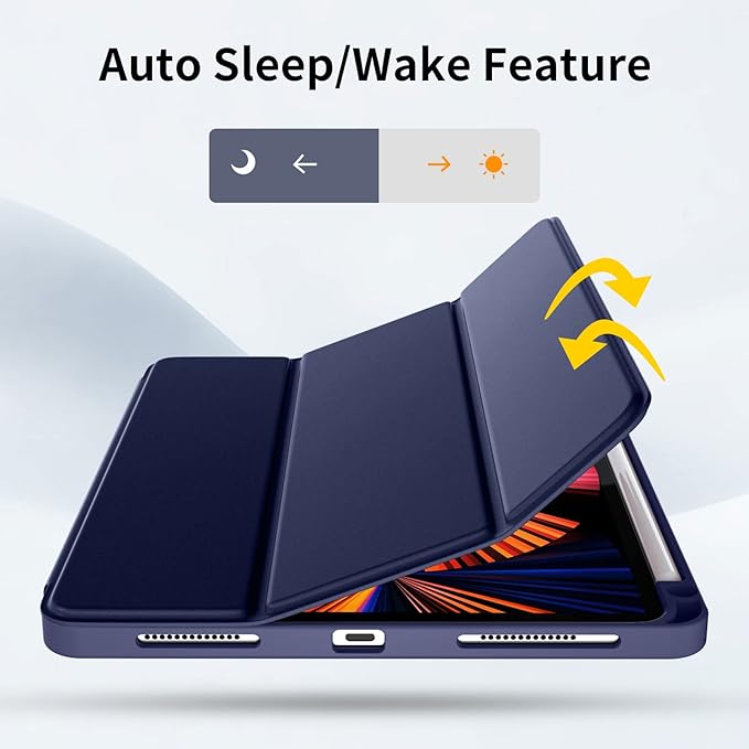 Wenlaty Compatible with iPad Pro 11 Inch Case 4th/3rd/2nd Generation with Pencil Holder, for 11 Inch iPad Pro Case 2022/2021/2020, Protective Trifold Cover with Soft TPU Back, Auto Wake/Sleep, Navy