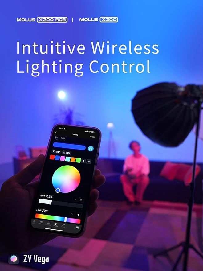 ZHIYUN MOLUS X200 RGB 200W Video Light zhiyun Light Supports V-Mount Battery, HUB Expansion, and PD Power Photography Lighting 2500K~10000K CRI≥95 TLCI≥97 with Bowens Mount Diffuser for Tiktok