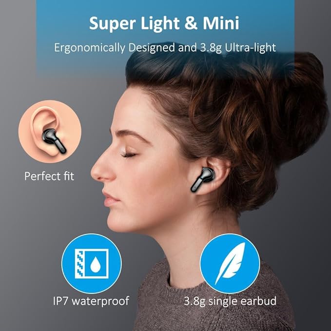 Wireless Earbuds, 2026 Bluetooth 5.4 Headphones NEW Ear Buds 40H Bass Stereo in-Ear Earphones ENC Noise Cancelling Earbuds with 4 HD Mic, USB-C LED Display IP7 Waterproof Sport Headset for Android iOS