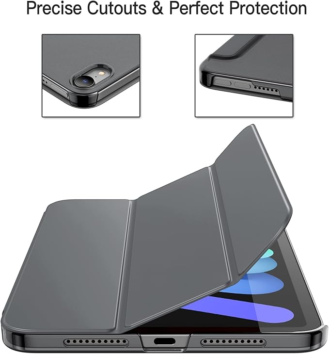 JETech Case for iPad mini (A17 Pro, 2024 Model, 7th Generation) / mini 6 (2021 Model, 6th Generation), Slim Stand Hard Back Shell Smart Cover with Auto Wake/Sleep (Space Gray)