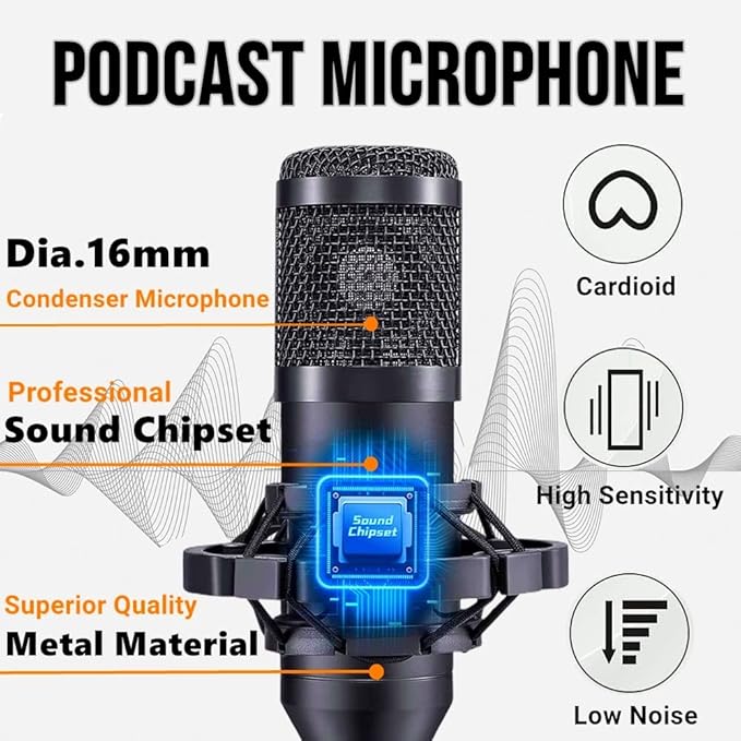 CofeLife Podcast Equipment Bundle, BM800 Podcast Microphone Bundle with V8s Voice Changer, Condenser Microphone Recording Studio Package for Podcasting Live Streaming Singing PC Mobile TikTok YouTube