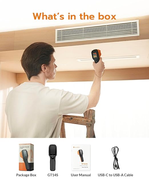 GT14S Thermal Imaging Camera with Thermometer Mode, Ultra-Light 240g, -4°F~1022°F Range, 14H Runtime, Live Tracking with Edge-Enhanced Display, Infrared Camera for HVAC/Electrical Inspection
