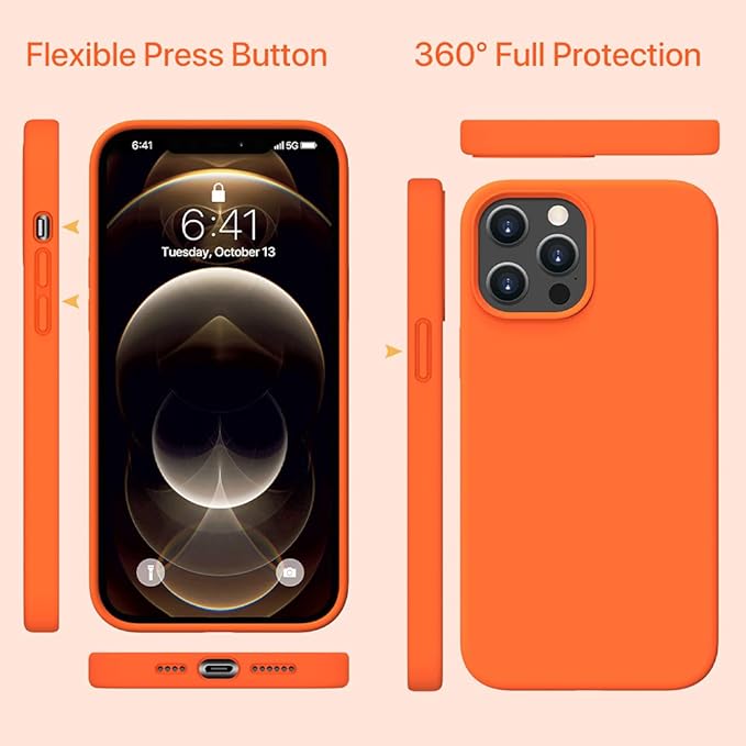 Miracase Compatible with iPhone 12 Pro Max Case, [Soft Anti-Scratch Microfiber Lining], Liquid Silicone Case Gel Rubber Shockproof Drop Protection Phone Case for 12 Pro Max, Orange