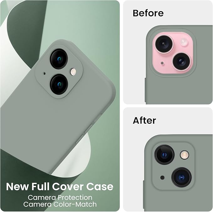 FireNova Designed for iPhone 15 Plus Case, Silicone [Camera Protection] Case, Soft Anti-Scratch Microfiber Lining Inside, 6.7 inch, Calke Green