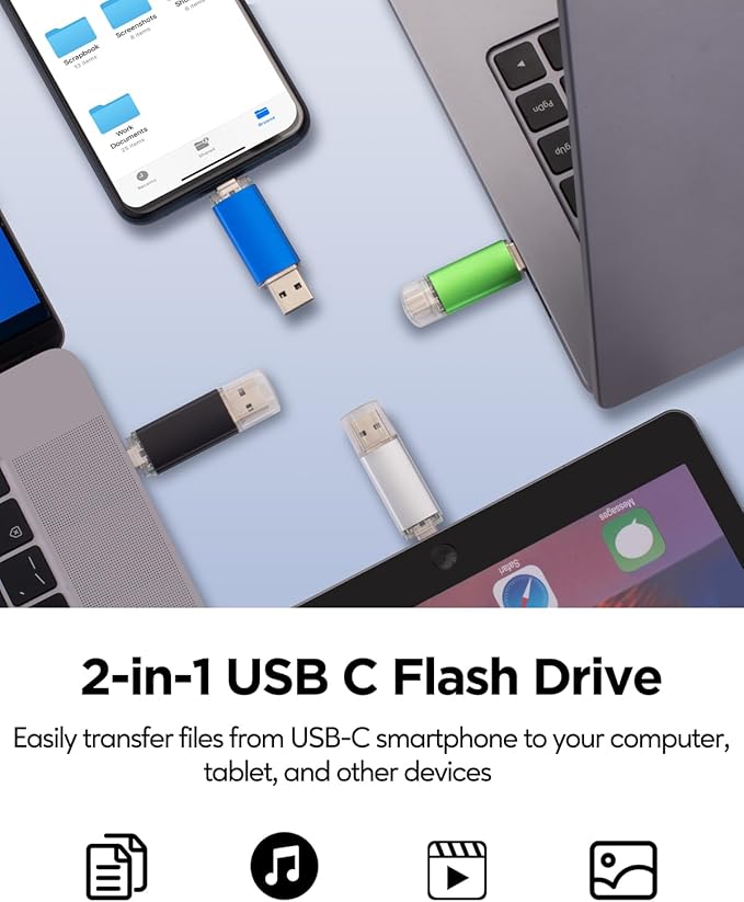 AreTop USB C Flash Drive 16GB 10 Pack, Type-C Flash Drive + USB 2.0 Thumb Drive OTG Memory Stick Compatible with iPhone 16/15, Android Smartphone/Tablets/Computers, Mix-Colors