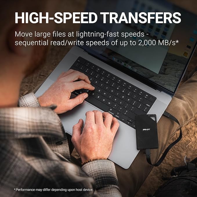 PNY RP60 1TB Portable SSD - Up to 2000MB/s, USB-C, USB 3.2 Gen2x2 - Rugged, IP65 Rated, Water/Dust/Drop Resistant - External Solid-State Drive - PSD0CS3060-1TB-RBA