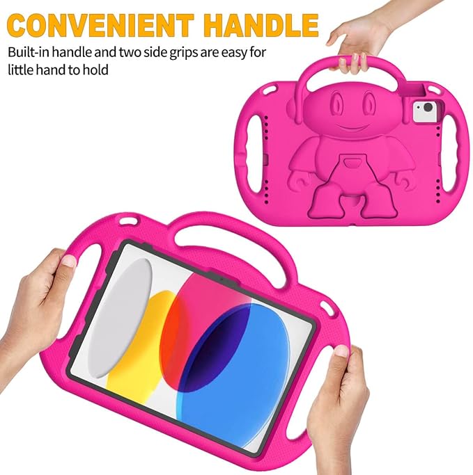 Kids Case for iPad 11th Generation (A16) 11" 2025 & 10th Gen 10.9" 2022 & iPad Air 11" 2025/2024 & Air 5th/4th Gen & Pro 11, Durable Protective Cover with Shoulder Strap Handle Stand, Pink
