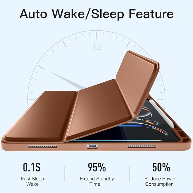 Akkerds Compatible with iPad Pro 13 Inch Case (M5/M4) 2025/2024, for iPad 13 Pro Case with Pencil Holder, Slim Trifold Stand Protective Cover with Soft TPU Back, Auto Wake/Sleep, Brown
