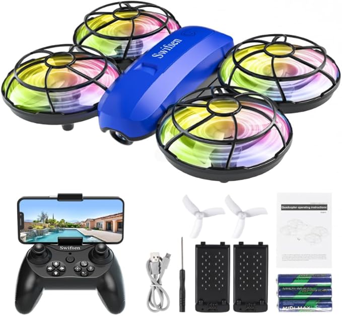 Swifsen Drones for Kids with Camera,Rc Drone Indoor Small Helicopter,Birthday Gifts for Boys and Girls Beginners Friendly,Mini Quadcopter Toy With 2 Batteries,Propeller Protect,Altitude Hold