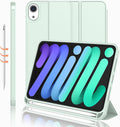 iMieet iPad mini 7 Case 2024 (A17 Pro), iPad mini 6 Case (8.3-Inch,2021 Model), iPad mini 7th/6th Generation Case with Pencil Holder, Trifold Stand Smart Case with Soft TPU Back,Pale Green