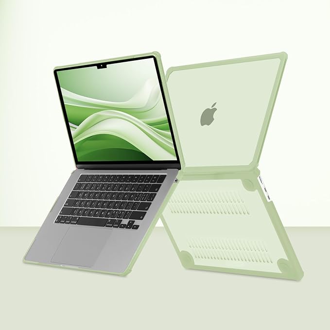 MOSISO Shock-Absorbing Hard Case Compatible with MacBook Air 15 inch M5 2026 M4 M3 M2 2025-2023 A3448 A3241 A3114 A2941,Anti-Cracking Heavy Duty Hard Shell with TPU Bumper&Keyboard Cover, Sage Green