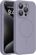 Miracase Magnetic for iPhone 15 Pro Case, [Soft Anti-Scratch Microfiber Lining], Compatible with MagSafe, Liquid Silicone Shockproof Drop Protection Phone Case for 15 Pro, Lavender Gray