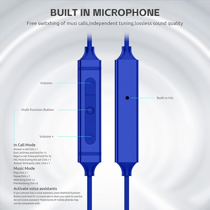 MORMOQUE USB C Headphones for iPhone 15 16 17,for Samsung S20-S23 A53 A54 Type C Wired Earbuds,Built-in Microphone Hi-Fi Bass Earphones,4.9ft Long Cord Magnetic in-Ear Ear Buds with 6 Ear Tips(Blue)