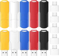 4GB Flash Drives 10 Pack Wooolken USB 2.0 Thumb Drives with 5Pack USB C Adapters and Lanyards,Memory Sticks for Data Storage
