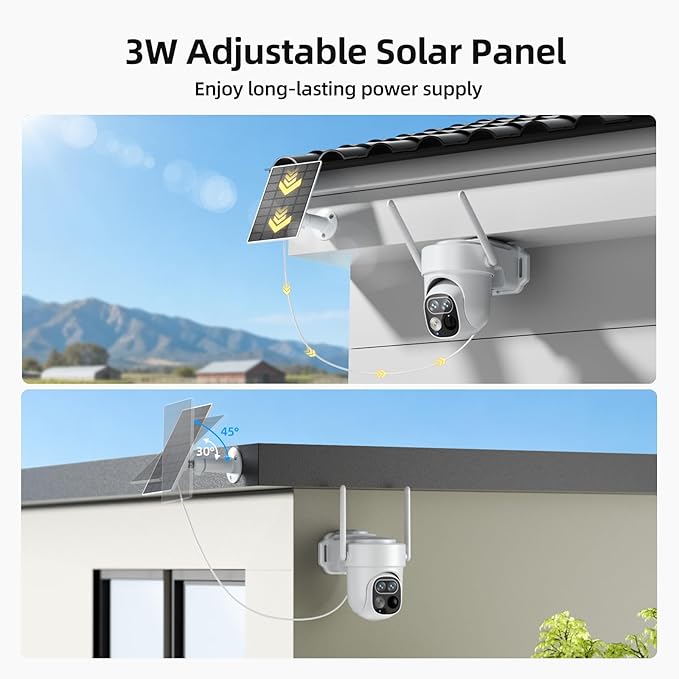 SV3C Solar Security Cameras Wireless Outdoor, 2K Dual Lens Camera System with Hub, Cross-Camera Tracking, 360° Pan Tilt, Color Night Vision, 2-Way Audio, No Subscription, 4 Camera Kit