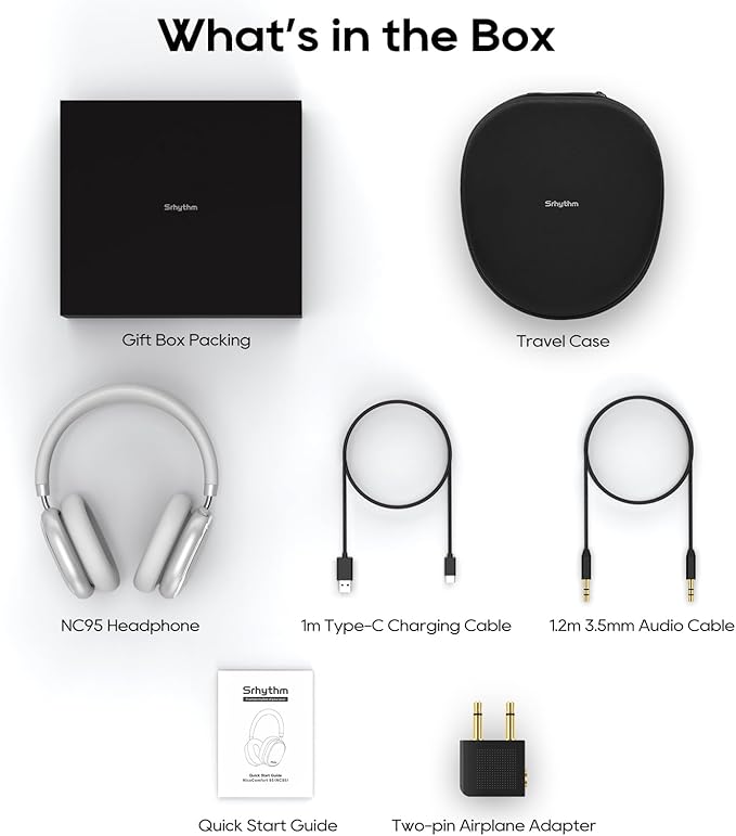 Srhythm NiceComfort 95 Hybrid Noise Cancelling Headphone Wireless, Bluetooth Headset with Transparency Mode,ENC,HD Sound