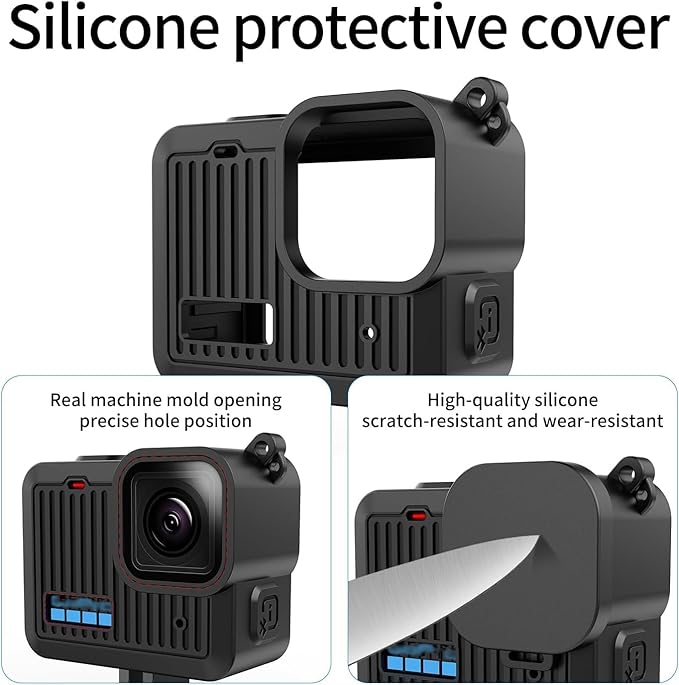 Accessories Kit Compatible with Go Pro Hero 4K Action Camera Including Silicone Protective Case Tempered Glass Protective Film Lens Cap Lanyard and Battery Side Cover for GoPro Hero