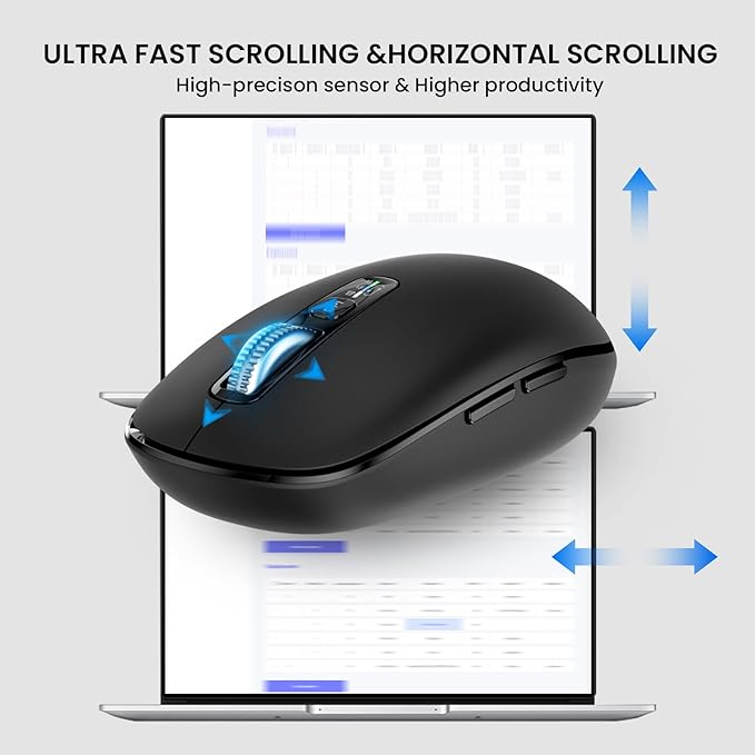 Wireless Bluetooth Mouse,USB+BT×2,Multi Device Ergo Full Size Mouses-big Hand,Metal 4-Way Super Scrolling,± 3000 DPI,10 Buttons,Plug&Play,Quiet,w/ 2 Batteries,Mice for Laptop,Computer,Tablet,Mac,iPad