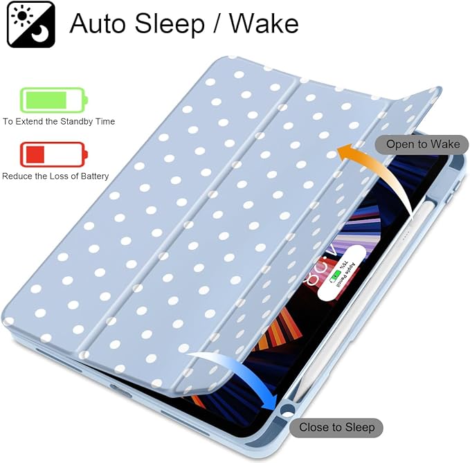Tuiklol for iPad Pro 11 Inch 4th / 3rd / 2nd / 1st Gen (2022 2021 2020 2018) Case -Built-in Pencil Holder Shockproof Cover Clear Transparent Back Shell with Auto Wake/Sleep, Spot-Blue