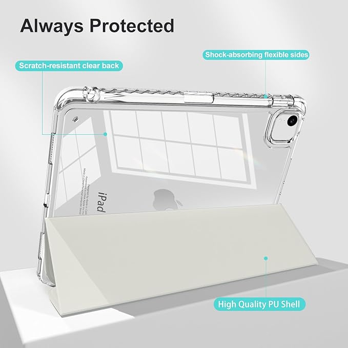 case for iPad Air 13inch M4/M2/3 2024/2025/2026,for iPad Pro 12.9 Case 2022(6th Generation) with Pencil Holder,Trifold Stand with Clear Shell for iPad case Air13 Transparent,Creamy White