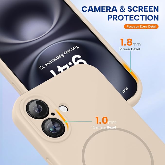 Miracase Magnetic for iPhone 16 Plus Case, [Soft Anti-Scratch Microfiber Lining], Magnetic for MagSafe, Liquid Silicone Shockproof Drop Protection Phone Case for 16 Plus,Sand