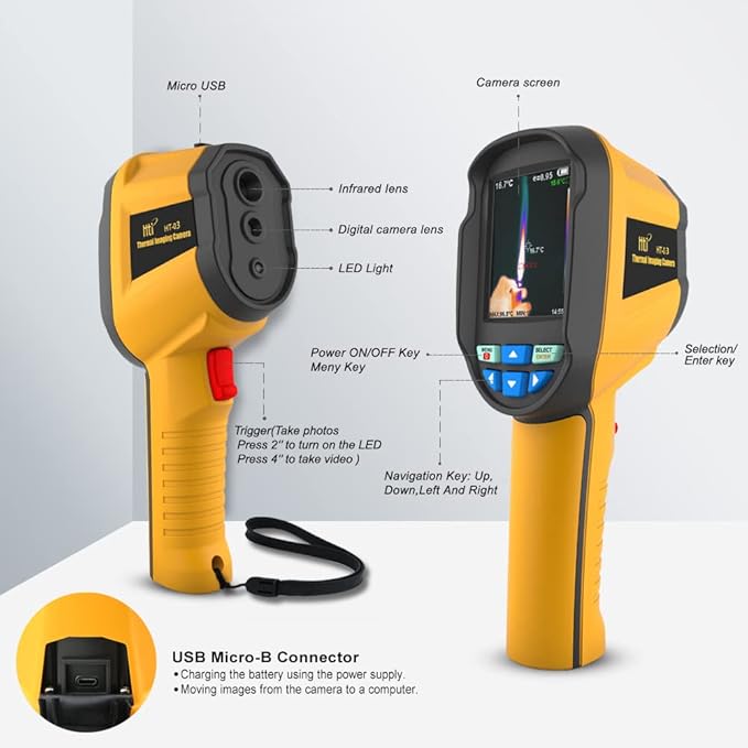 Thermal Imaging Camera, Pocket-Sized Infrared Camera with Real-Time Thermal Image, Temperature Measurement Range -4°F to 572°F, Mini IR Thermal Imager, Hti-Xintai (HT-03)