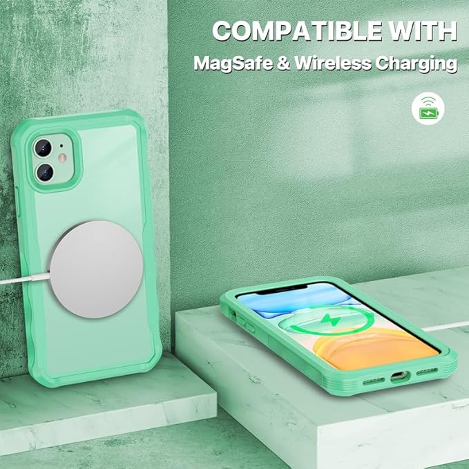 CENHUFO Privacy for iPhone 11 Case, Full Body Phone Case with Built-in 9H Tempered Glass Privacy Screen Protector and Camera Lens Protector, Anti Peep Spy Shockproof Bumper Clear Cover - Green