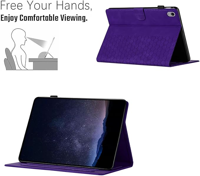 DTangLsm for iPad A16 Case iPad 11th Generation Case 11-inch 2025, iPad 10th Generation Case 10.9-inch 2022, Smart PU Leather Folio Stand Cover with Pencil Holder, Auto Wake/Sleep, Honeycomb Purple