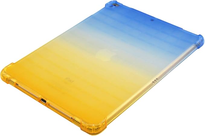 for Apple iPad 9th/8th/7th Generation Case 10.2 inch (2021/2020/2019),Slim Lightweight Translucent Clear Soft TPU Back Shockproof Cover Silicone Corner Protective Tablet Shell, Blue & Yellow
