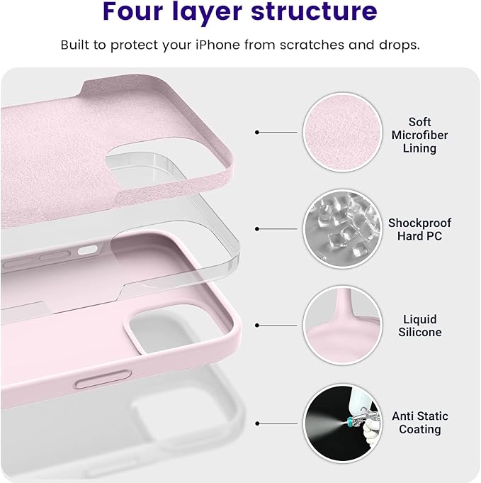 OTOFLY Designed for iPhone 13 Case, Silicone Shockproof Slim Thin Phone Case for iPhone 13 6.1 inch Ice Pink
