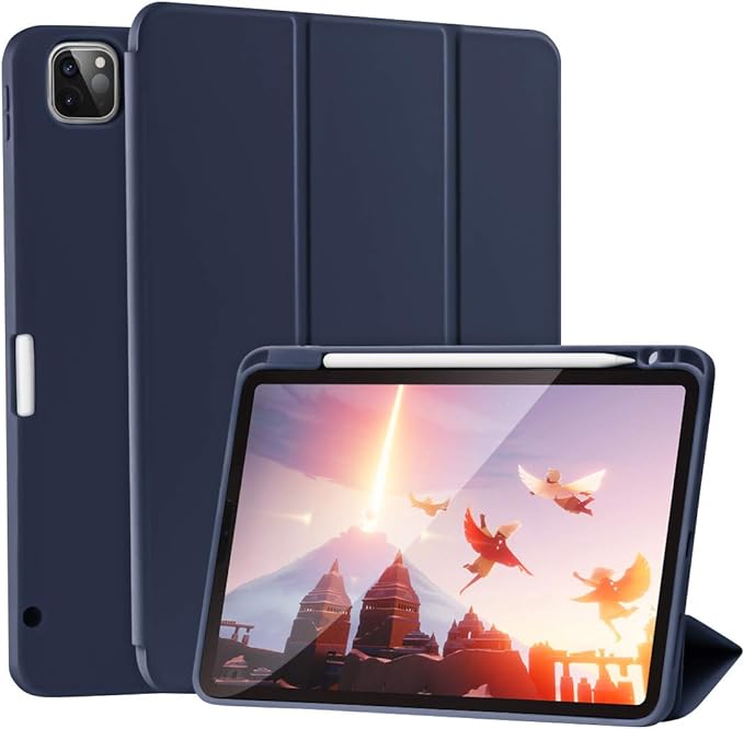 Case for iPad Pro 11 Inch 4th/3rd/2nd Generation 2022/2021/2020 with Pencil Holder [Support iPad 2nd Pencil Charging] Slim Trifold Stand Smart Protective Cover, Auto Wake/Sleep(Dark Blue)