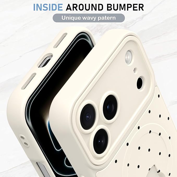 KANGHAR Compatible with iPhone 17 Pro Case, Support for MagSafe, Silicone Spot Cute Pattern, Wristband Kickstand Camera Protection Soft Slim Cover for Girls Women -White