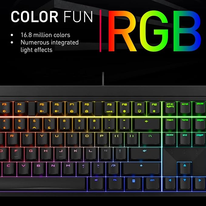 Cherry MX 2.0S Wired Gaming Keyboard with RGB Lighting Different MX Switching Characteristics: MX Black, MX Blue, MX Brown, MX RED and MX Silent RED (White - MX Silent Red Switch)