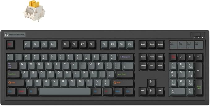 FL·ESPORTS OG104 Retro Tri-Mode Mechanical Keyboard, Full-Size Gasket Mount Hot Swappable Gaming Keyboard, PBT Keycaps, 4000mAh for Mac/PC - Pre-lubed Creamy Linear Switches | Black