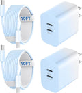 20W Dual Port USB C Charger Block,Phone 17/16/15 Pro Max Charger Fast Charging with 10FT Long USB C to C Charging Cable Cord for 17 16 Pro Max/17 16 15Pro/15/15Plus,Android Phone-Gradient Blue