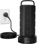 Power Strip Tower Surge Protector, JACKYLED 16 Outlets 6 USB (2 USB C) Charging Station, Extension Cord with Multiple Outlets, 1050J 1625W/13A Outlet Extender 6.5ft Extension Cord for Home Office