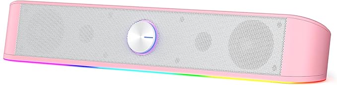 Redragon GS560 RGB Desktop Soundbar, 2.0 Channel Computer Speaker with Dynamic Lighting Bar Audio-Light Sync/Display, Touch-Control Backlit with Volume Knob, USB Powered w/ 3.5mm Cable, Pink