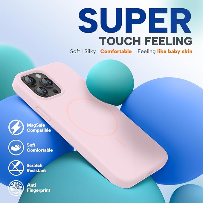 Miracase Magnetic for iPhone 13 Pro Max Case, [Soft Anti-Scratch Microfiber Lining], Magnetic for MagSafe, Liquid Silicone Shockproof Drop Protection Phone Case for 13 Pro Max, Sand Pink
