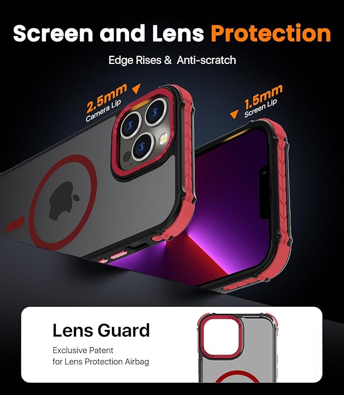 DEERLAMN Strong Magnetic Case for iPhone 13 Pro Max 6.7-Inch,[Compatible with Magsafe][Military Grade Drop Protection] Translucent Matte Shockproof Protective Phone Cover-Frosted Red