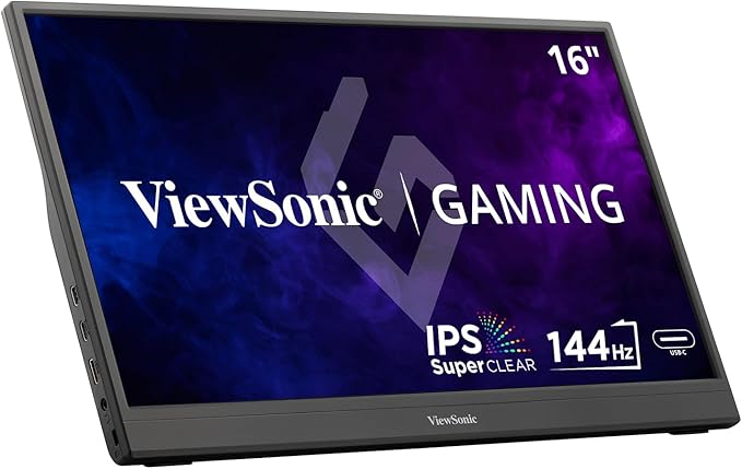 ViewSonic VX1654 16 Inch 1080p Portable Gaming Monitor, IPS Display with 144Hz for Smooth Mobile Workspaces and Fast-Action Gaming, Built-in Stand, 60W USB-C, and Mini HDMI Inputs