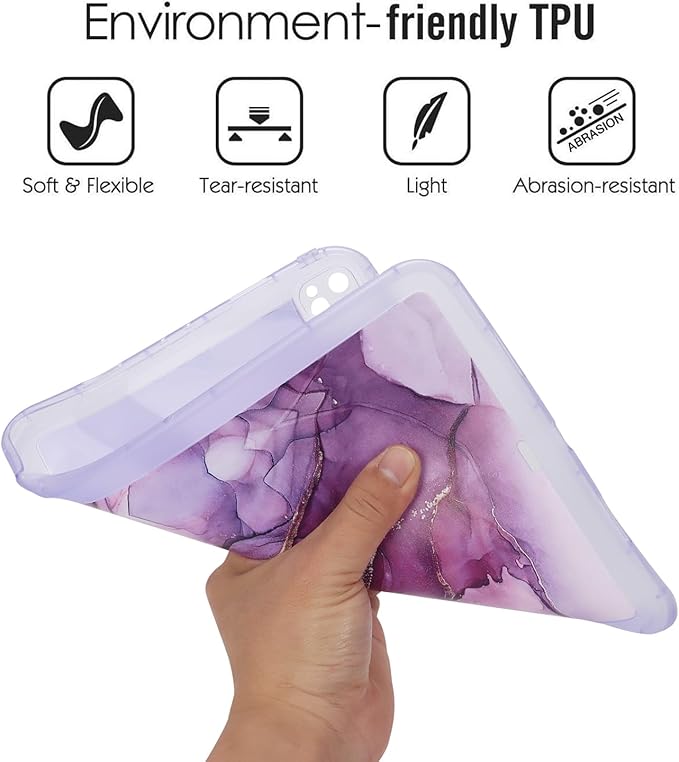 for iPad Pro 12.9 inch Tablet Case 6th/5th/4th/3rd Generation (2022/2021/2020/2018) Lightweight Glitter Bling Soft TPU Back Shockproof Cover Flexible Silicone Bumper Shell, Purple Marble